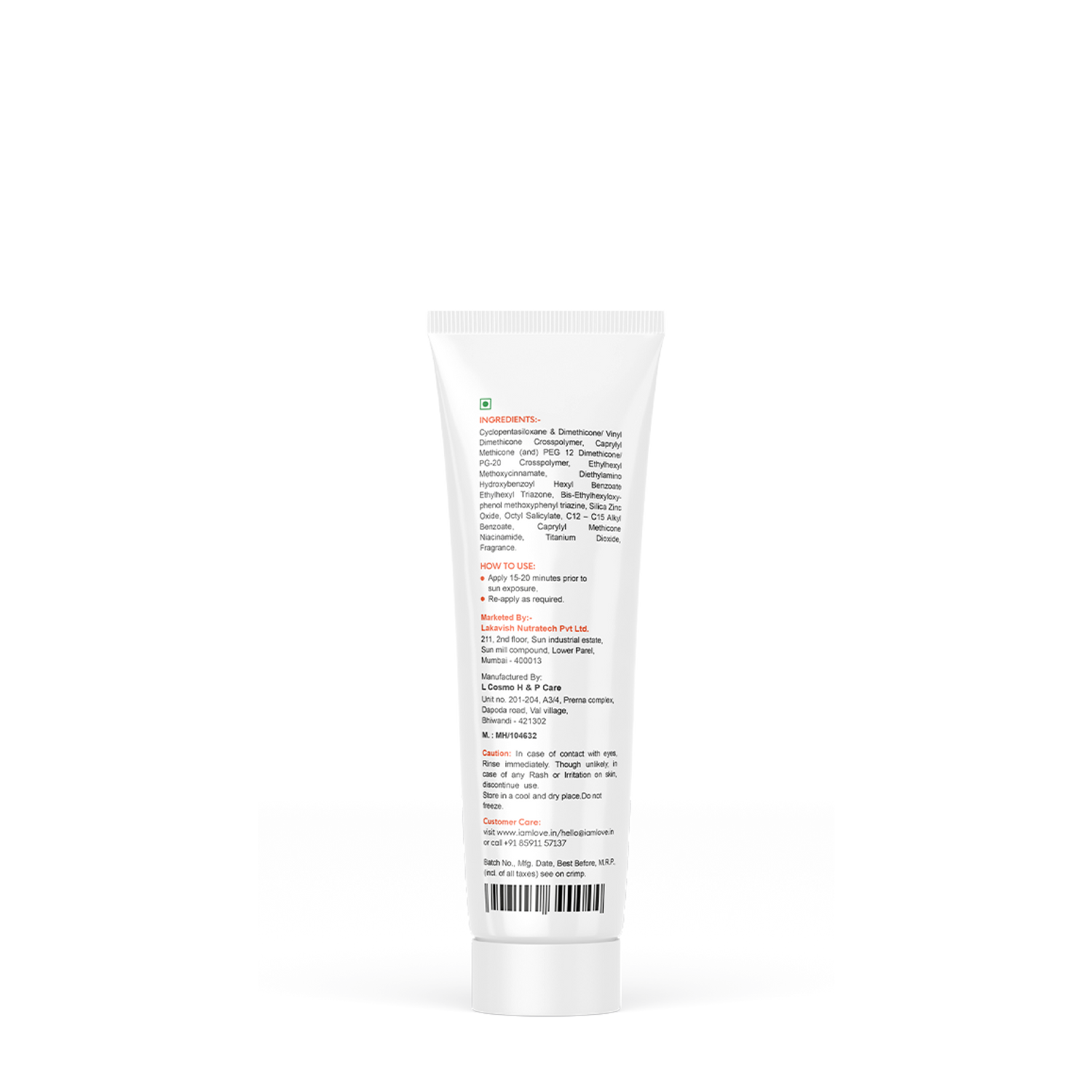 Acne (-ve)⁴ Sunscreen